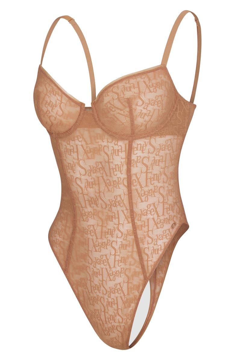 SAVAGE X FENTY Signature Script Underwire Teddy, Alternate, color, Sweet Latte