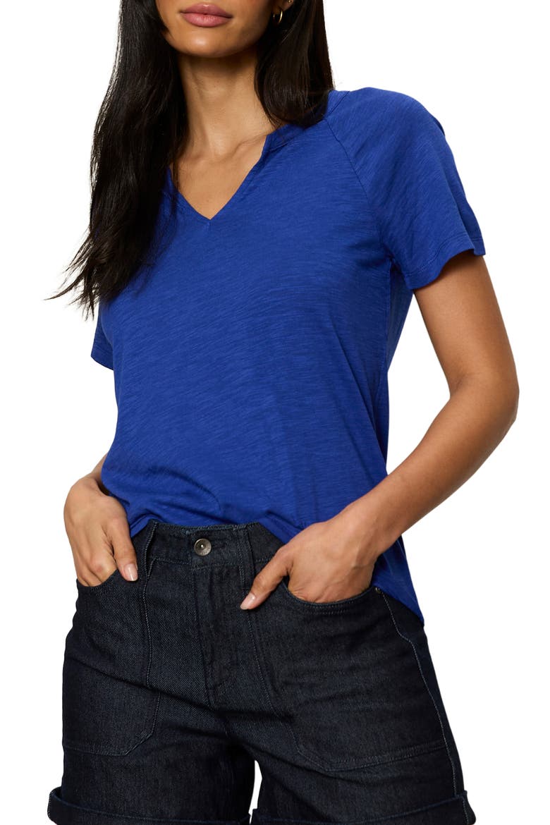 Notch V-Neck Cotton Blend T-Shirt, Main, color, LUMINOUS BLUE