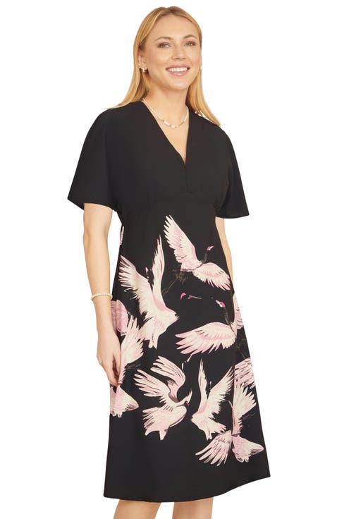 Crane Print Kimono Dress