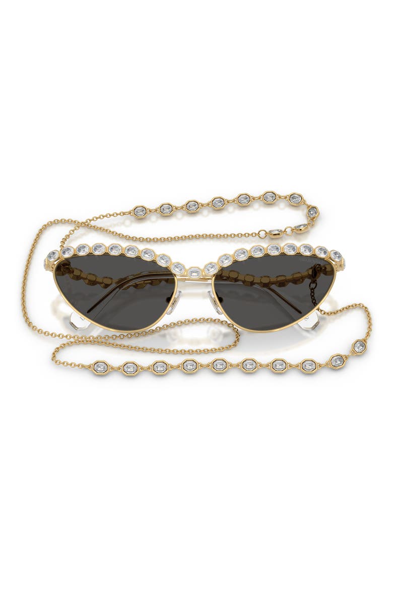 59mm Cat Eye Sunglasses with Chain, Alternate, color, GOLD / DARK GREY