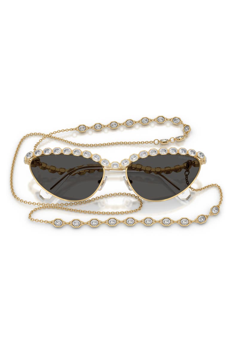 Swarovski 59mm Cat Eye Sunglasses with Chain, Alternate, color, Gold / Dark Grey
