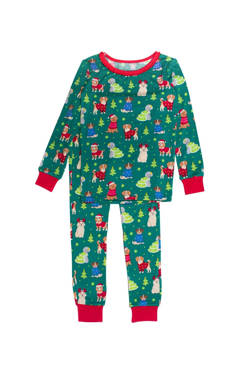 RuffleButts Girls SoftSnooze Ruffle Long Sleeve Pajama Set, Main, color, Paw-Liday Pals