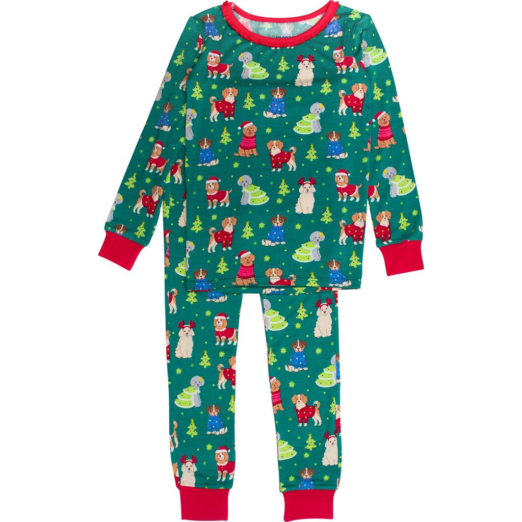 Rufflebutts Girls Softsnooze Ruffle Long Sleeve Pajama Set In Green