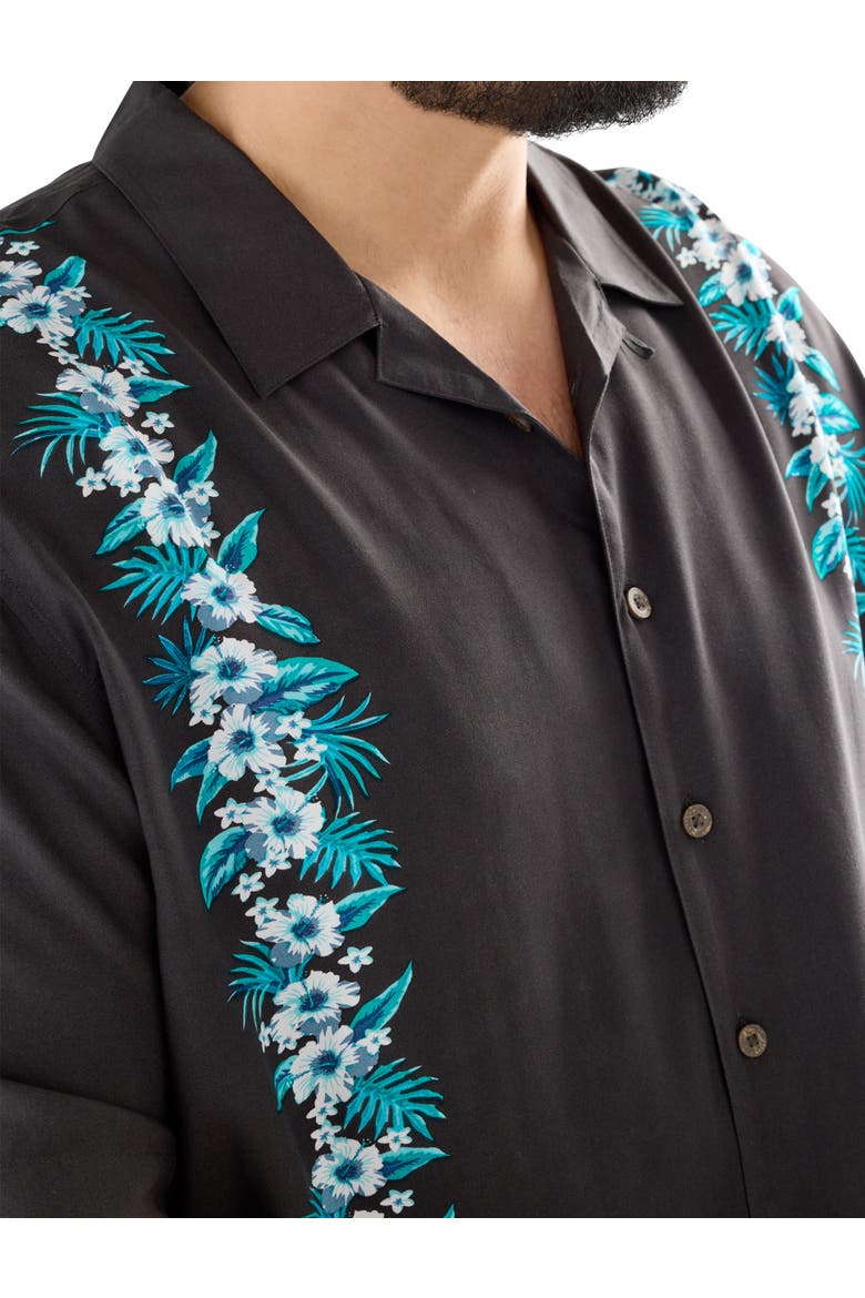 Big & Tall Floral Striped Sport Shirt, Alternate, color, BLACK