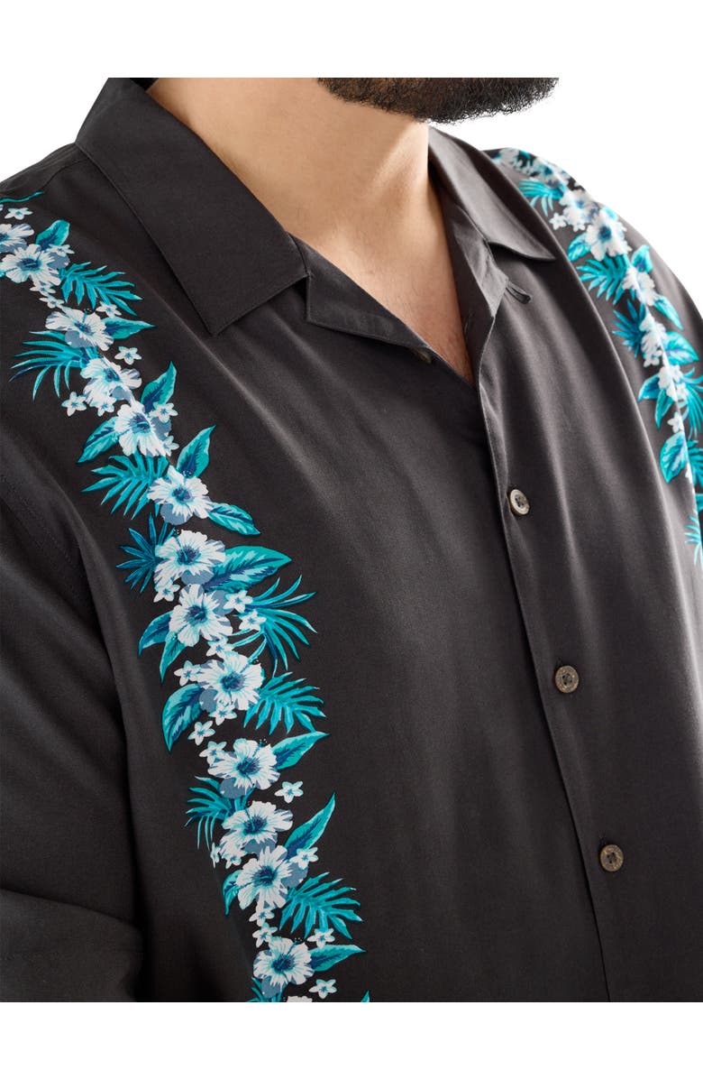 Oak Hill by DXL Big & Tall Floral Striped Sport Shirt, Alternate, color, Black