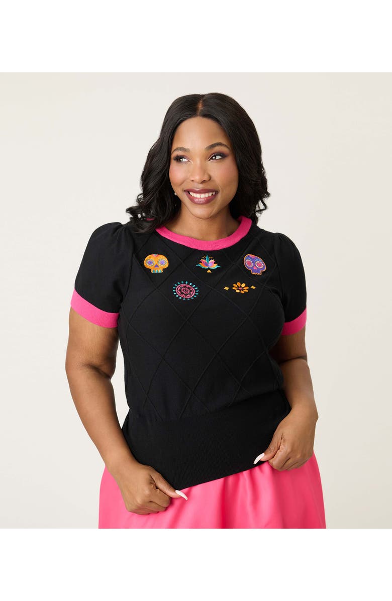 Unique Vintage Plus Size Embroidered Sweater, Main, color, Black