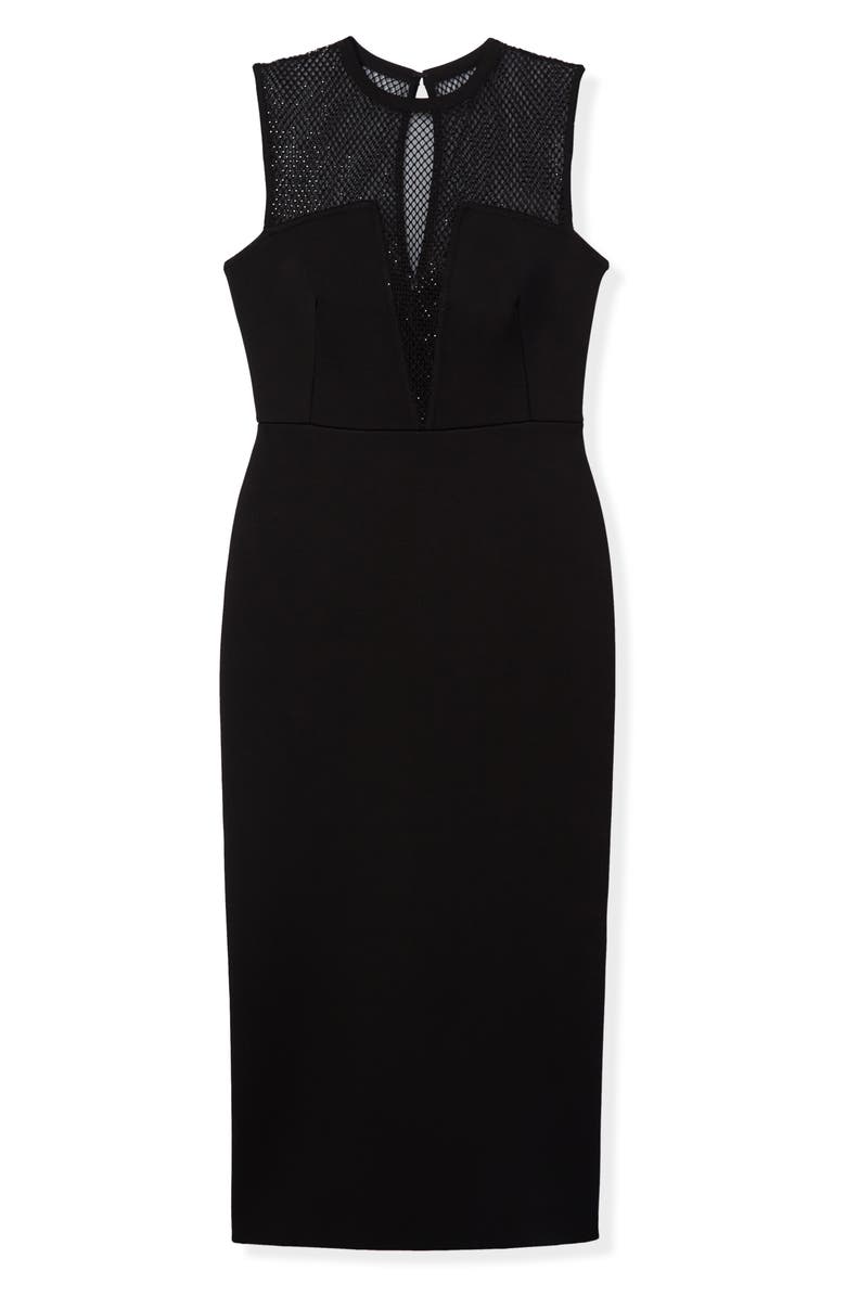 St. John Evening Shimmer Mesh & Milano Knit Midi Dress, Alternate, color,