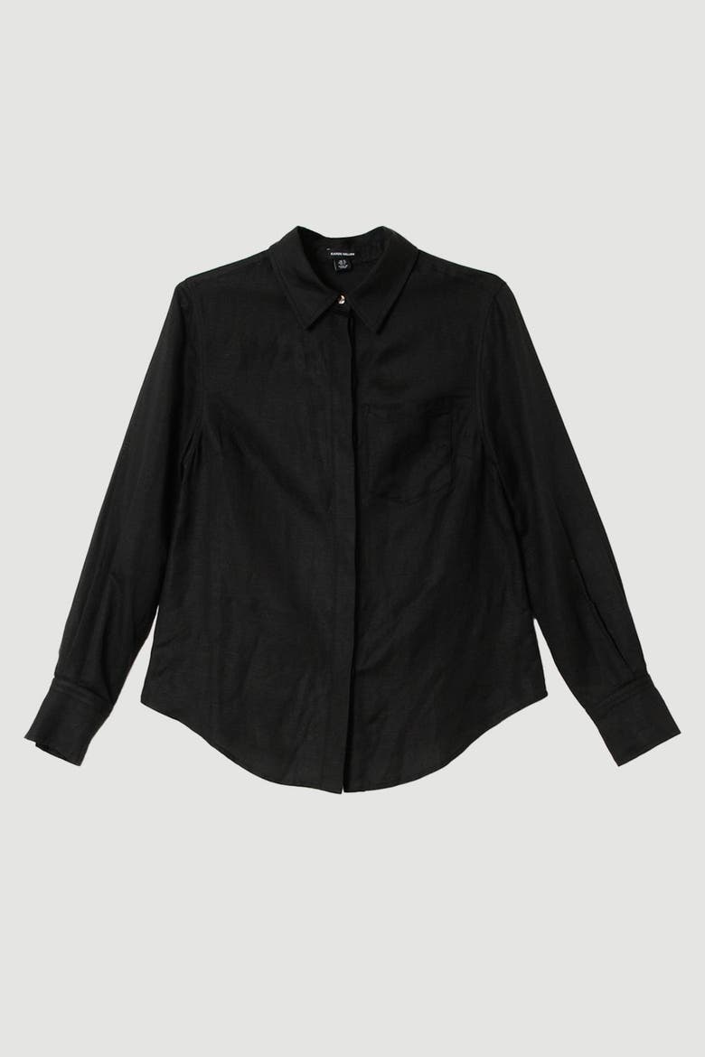 Linen Blend Long Sleeve Shirt, Alternate, color, Black