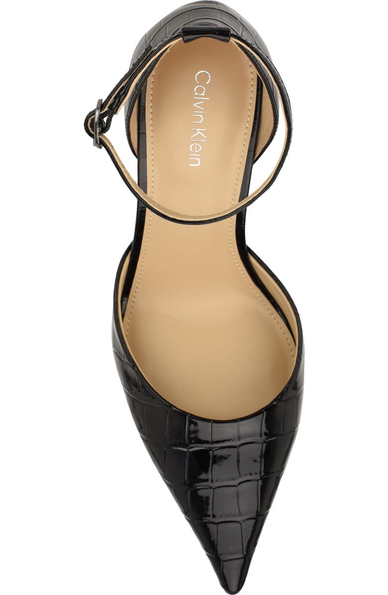 Calvin Klein Olettia Ankle Strap Pointed Toe Pump, Alternate, color, Black Leather