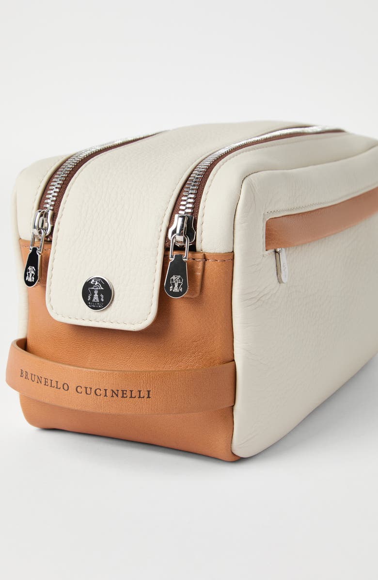Brunello Cucinelli Vacchetta leather beauty case, Alternate, color, Off-White