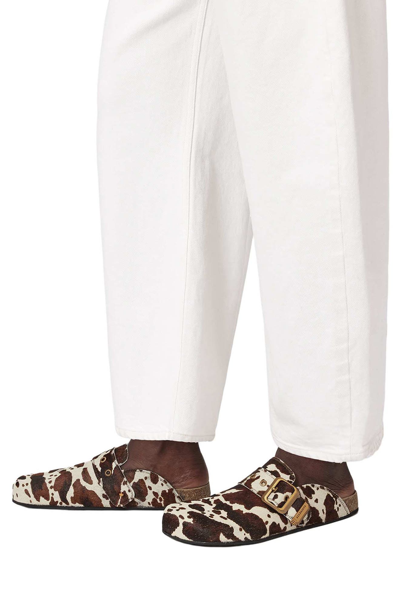 AllSaints Staffa Genuine Calf Hair Mule, Alternate, color, Cow Print