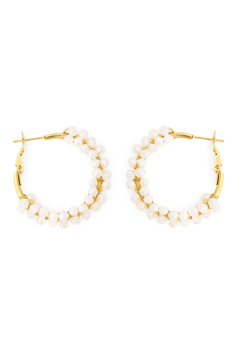Faux Pearl Wrapped Hoop Earrings, Main, color, WHITE