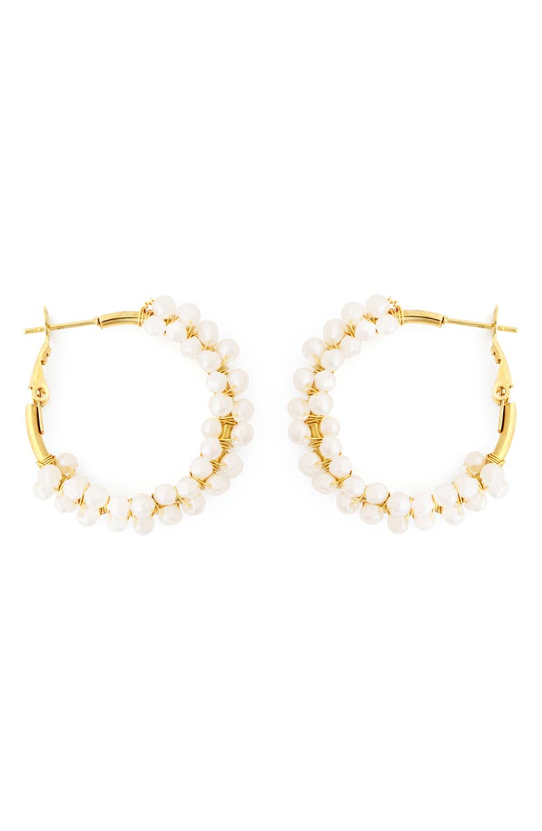 Panacea Faux Pearl Wrapped Hoop Earrings, Main, color, White