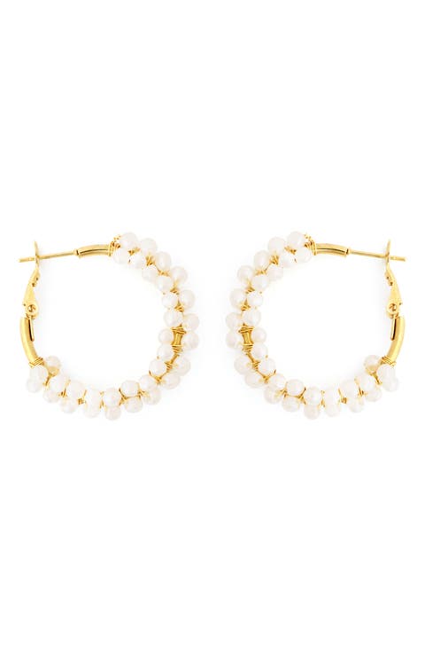 Faux Pearl Wrapped Hoop Earrings