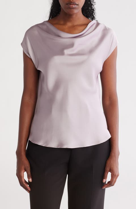 Cowl Neck Cap Sleeve Satin Top