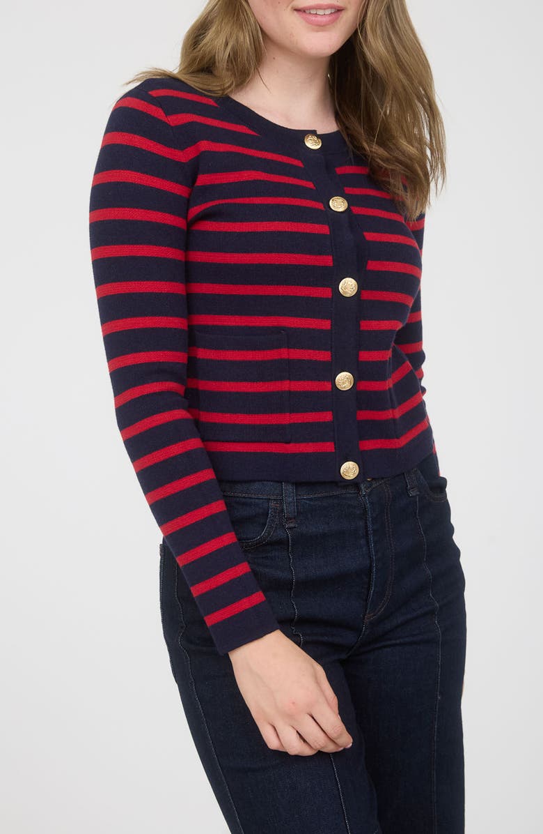 Blu Pepper Stripe Cardigan, Alternate, color, Navy
