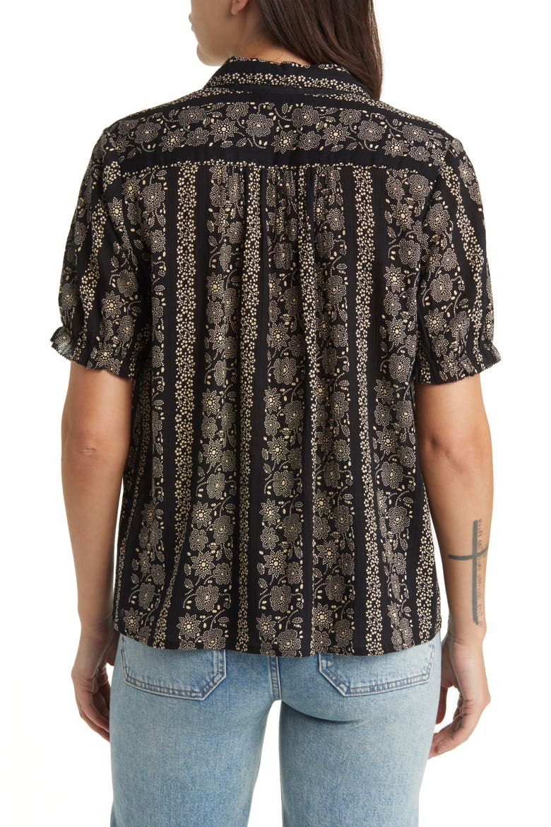 The Kerchief Short Sleeve Cotton Button-Up Shirt, Alternate, color, BLACK /CREAM TOKEN FLORAL