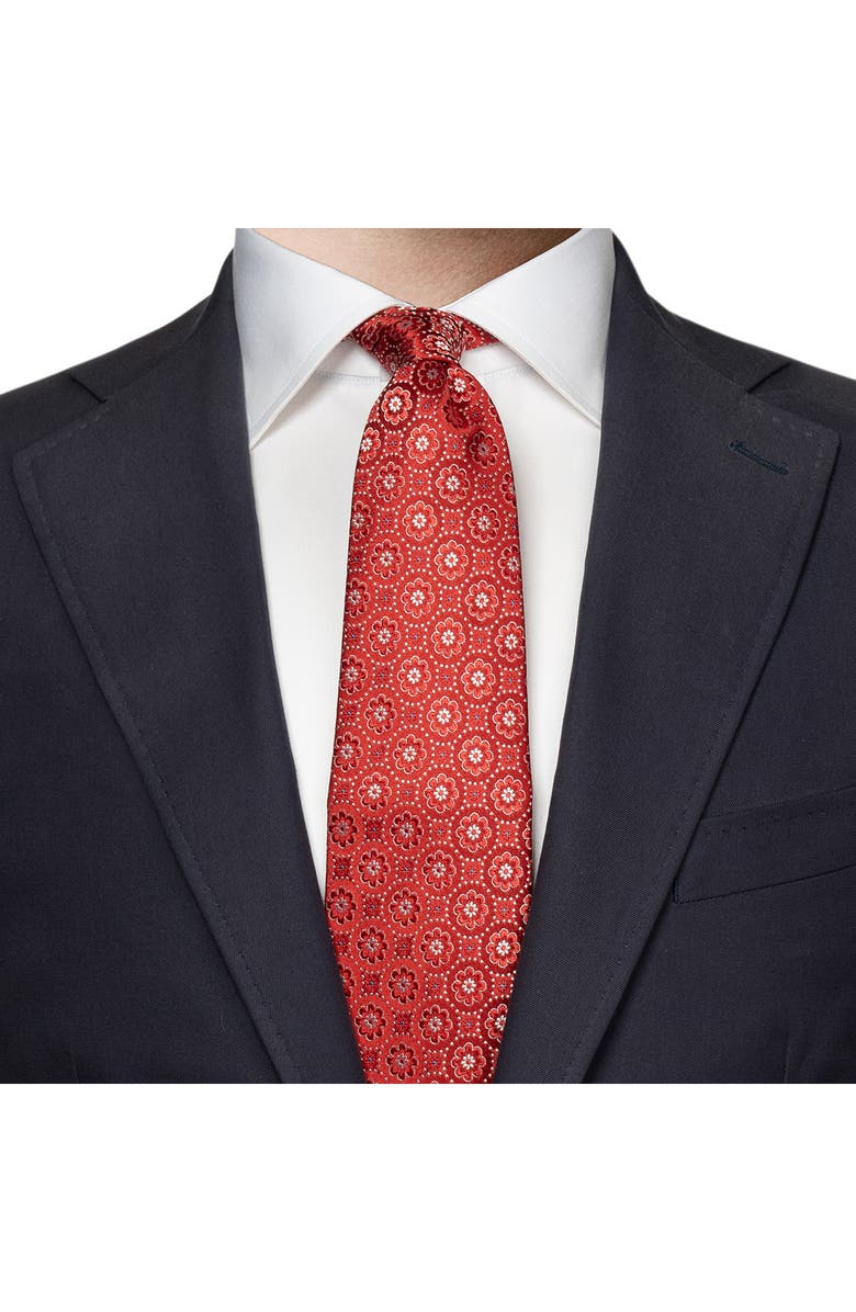 Eton Floral Medallion Silk Tie, Alternate, color, Medium Red