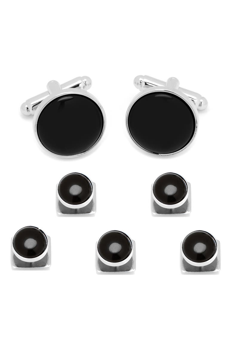 Onyx Cuff Links & Studs Set, Main, color, BLACK