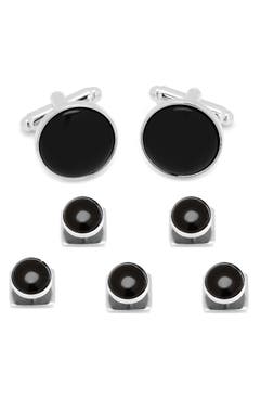 Pioneer Imitation Stone Formal Cuff Link And Stud Sets – Choose Black Or White