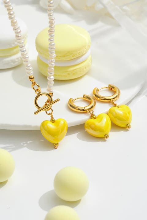 Ceramic Heart Dangle Earrings