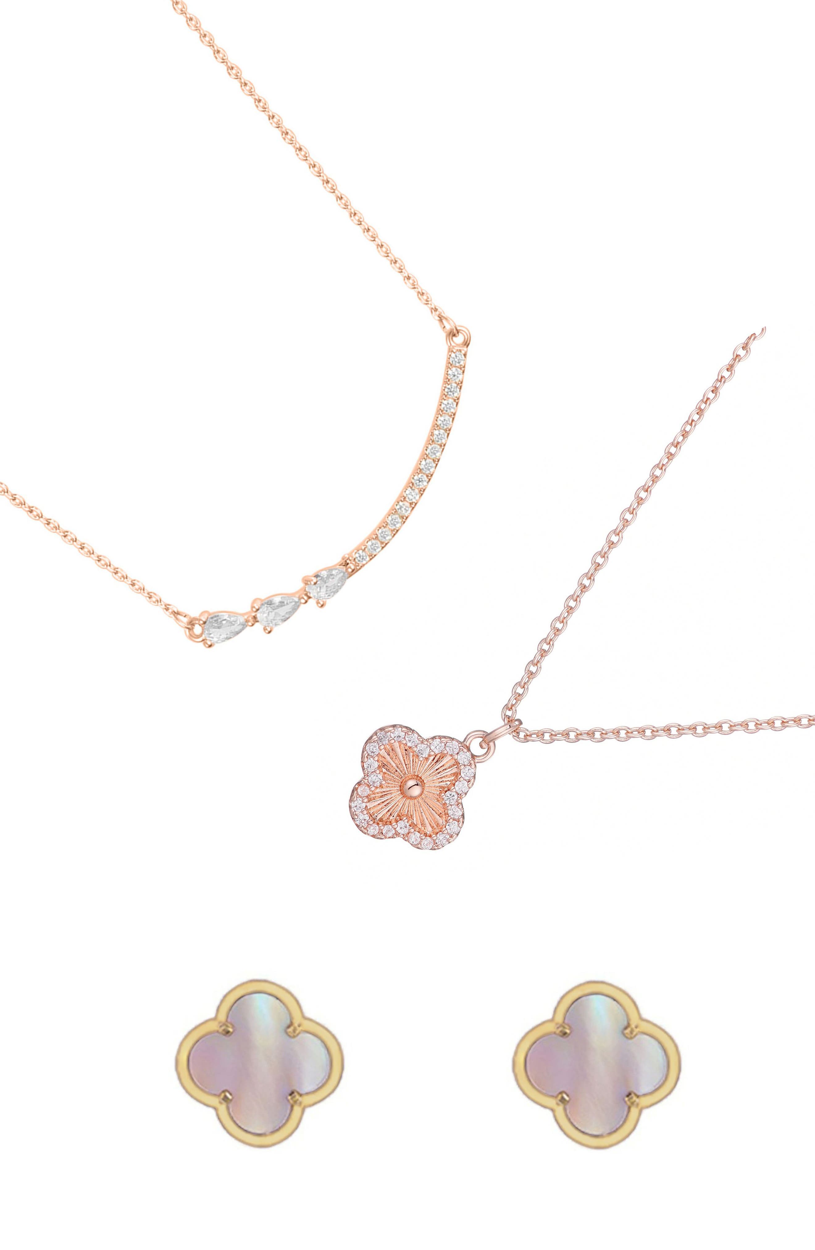 14k Rose Gold Plated 3-Piece Necklace & Earrings Set