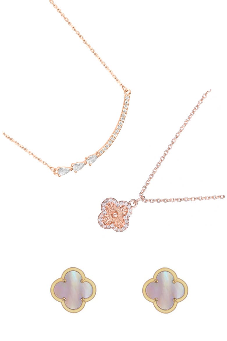 14k Rose Gold Plated 3-Piece Necklace & Earrings Set, Main, color, GOLD