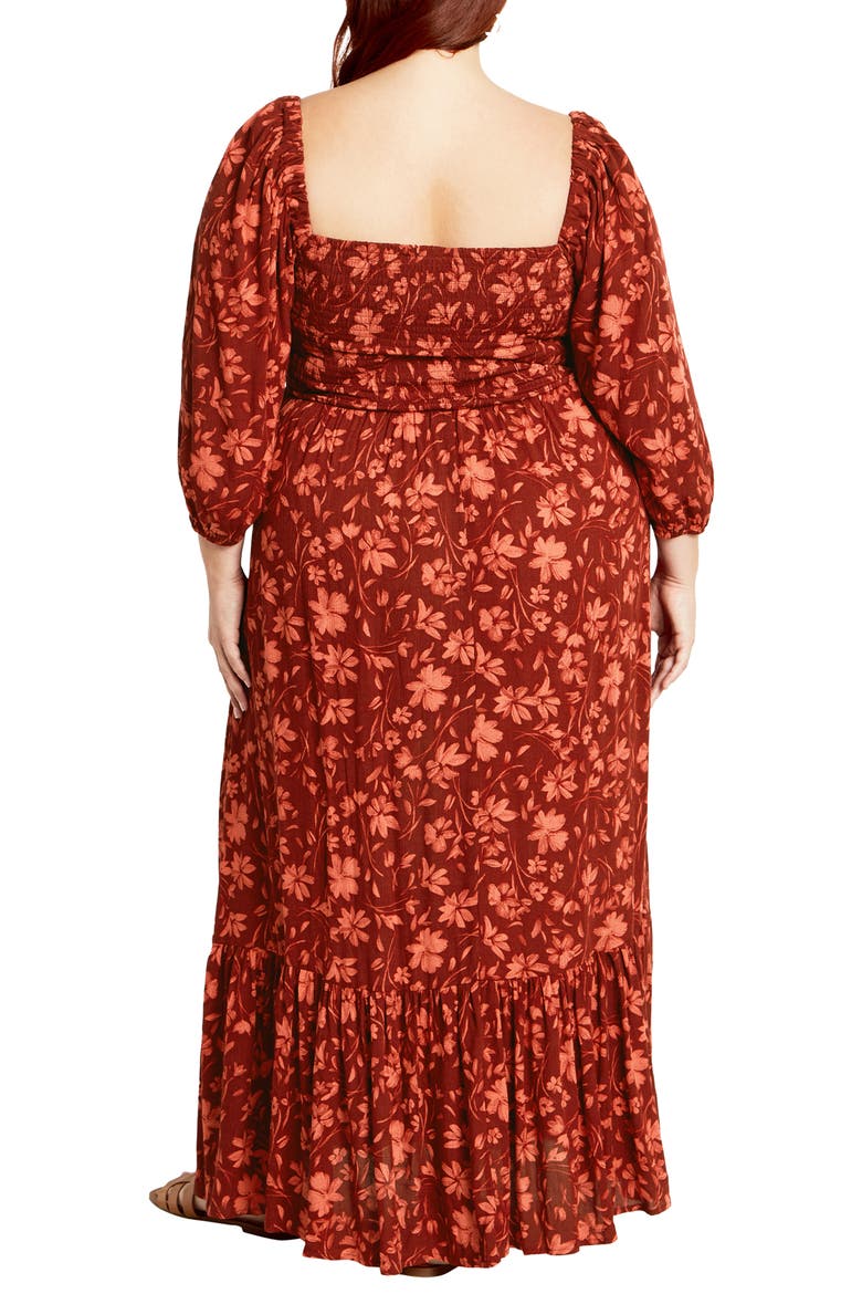 Kaylee Floral Smocked Bodice Maxi Dress, Alternate, color, RUST FLORAL