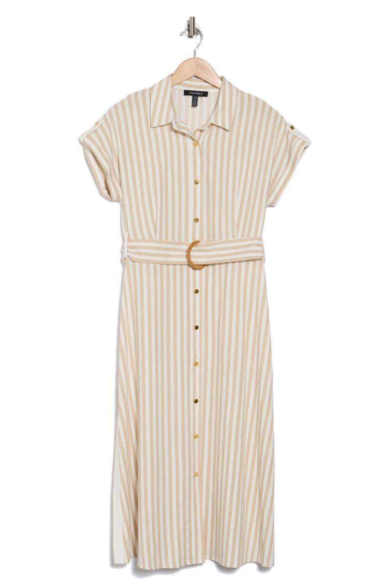 Ellen Tracy Stripe Short Sleeve Midi Shirtdress, Alternate, color, 