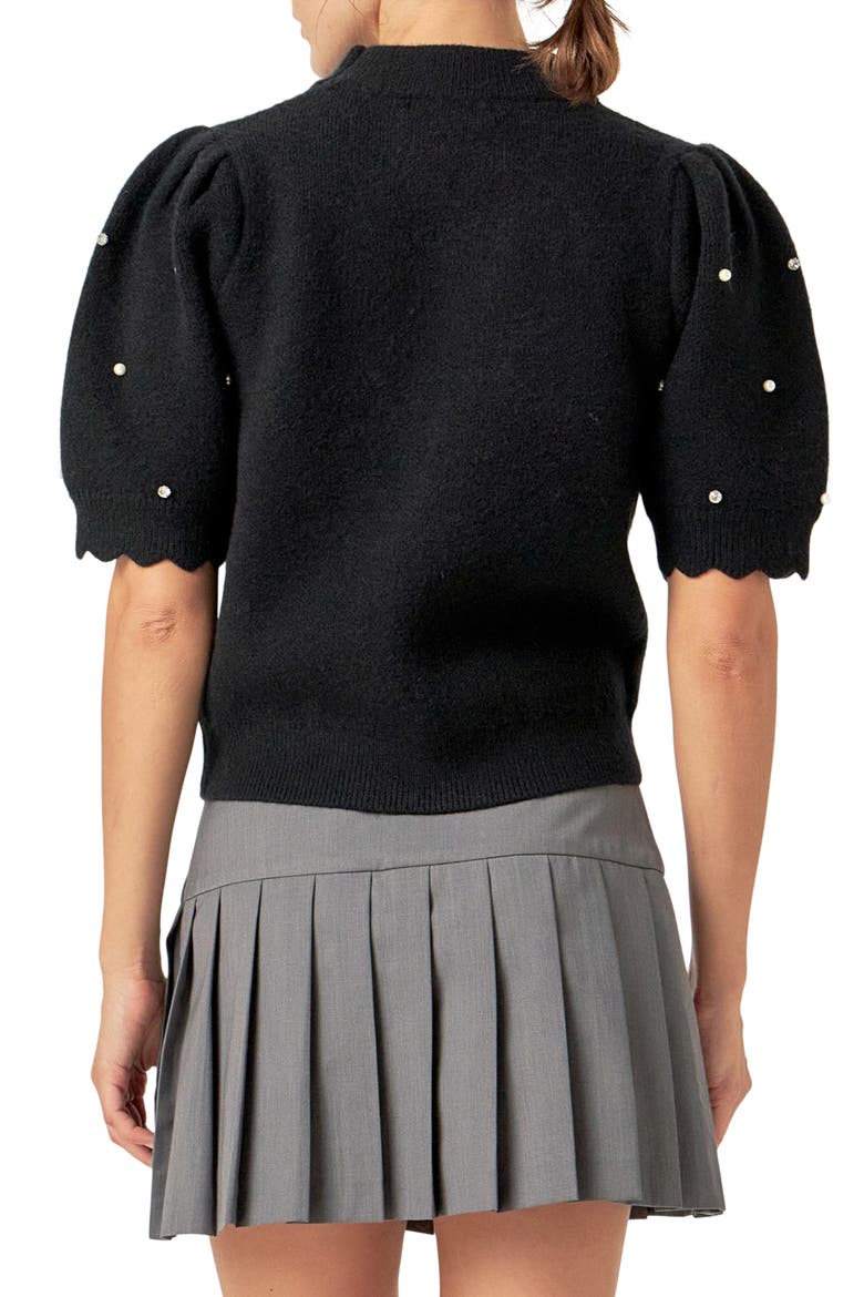 Embellished Short Sleeve Sweater, Alternate, color, BLACK