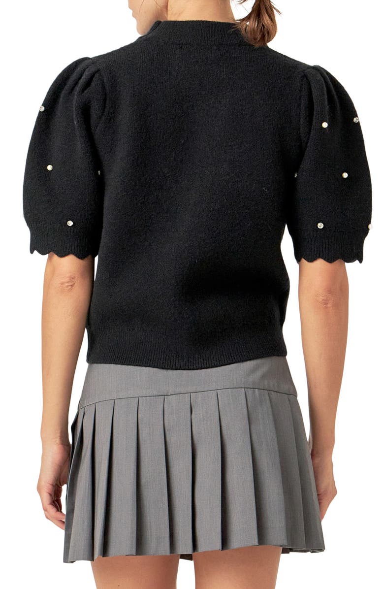 English Factory Embellished Short Sleeve Sweater, Alternate, color, Black