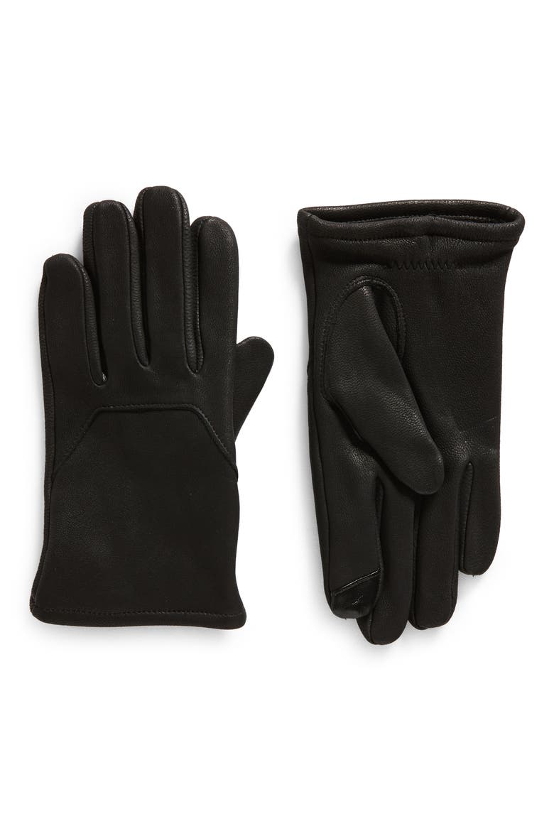 Men's Faux Fur Lined Leather Gloves, Main, color, BLACK