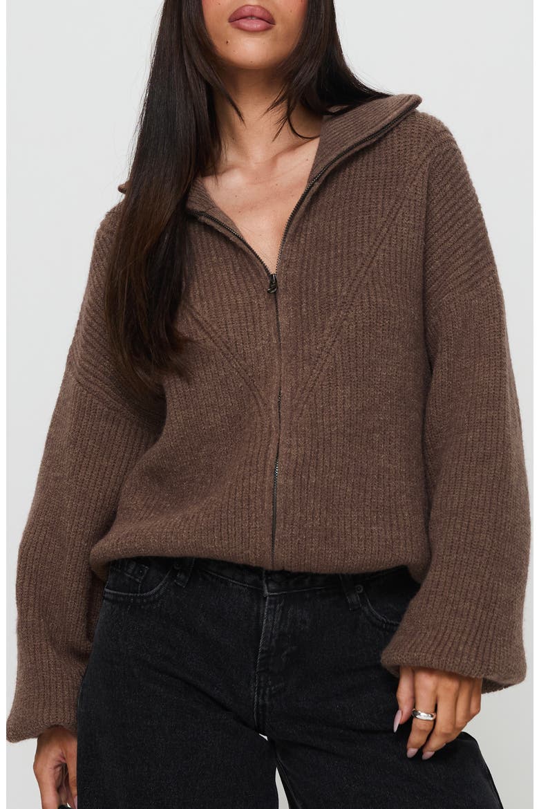 Herteford Zip Front Sweater, Main, color, BROWN