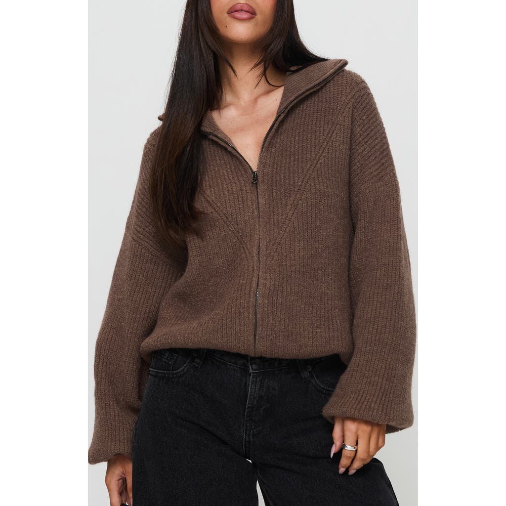 Princess Polly Herteford Zip Front Sweater In Brown