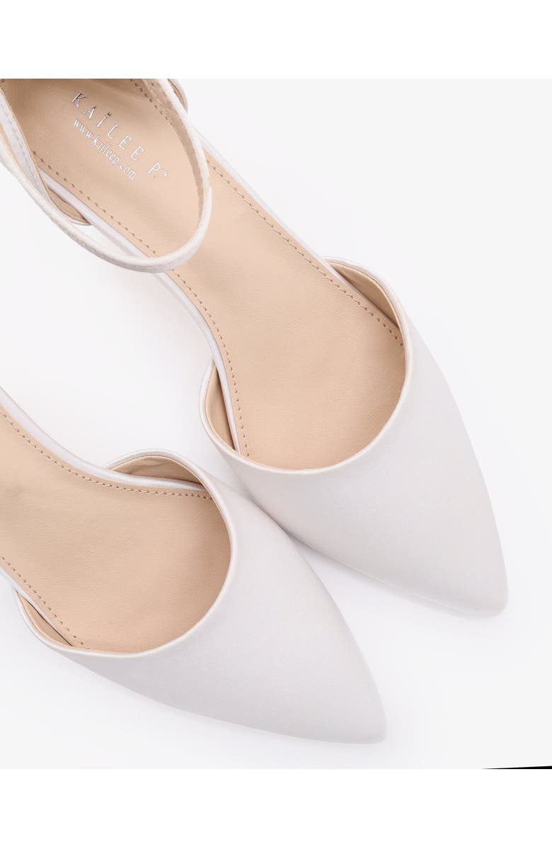 Kailee P Farah Satin pointed toe Kitten Low Heel Wedding Shoes, Alternate, color, White