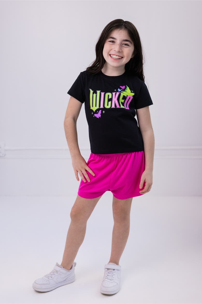 2-Piece T-Shirt and Shorts Set, Alternate, color, Black Hot Pink