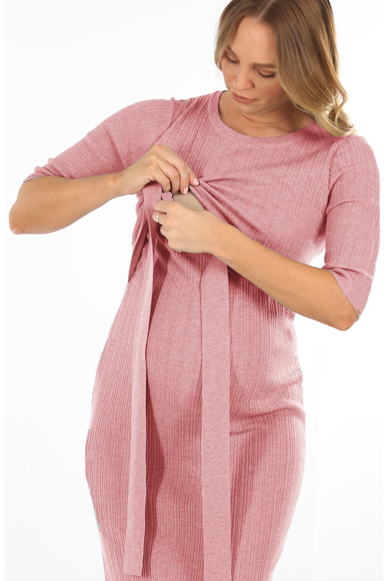 Knit Midi Maternity/Nursing Dress, Alternate, color, PINK