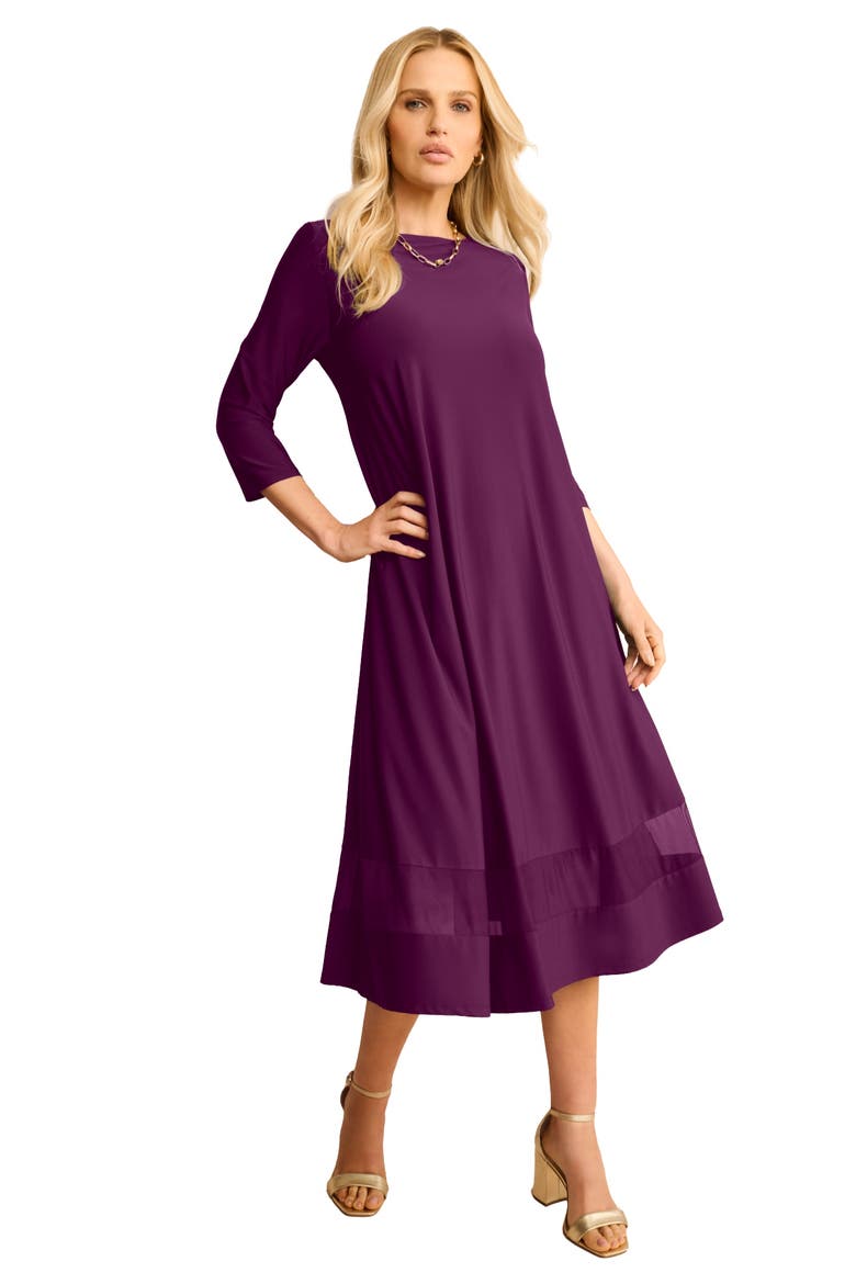 Plus Size 3/4 Sleeve Mesh Inset Boatneck Dress, Main, color, DARK BERRY