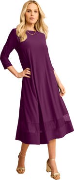 Roaman's Plus Size 3/4 Sleeve Mesh Inset Boatneck Dress