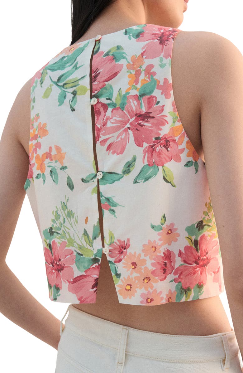 MANGO Floral Cotton Crop Tank, Alternate, color, Off White