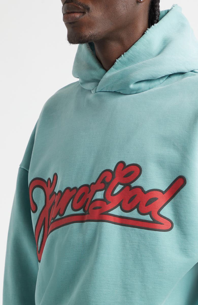 Fear of God Classic Fit Fleece Logo Graphic Hoodie, Alternate, color, Sky