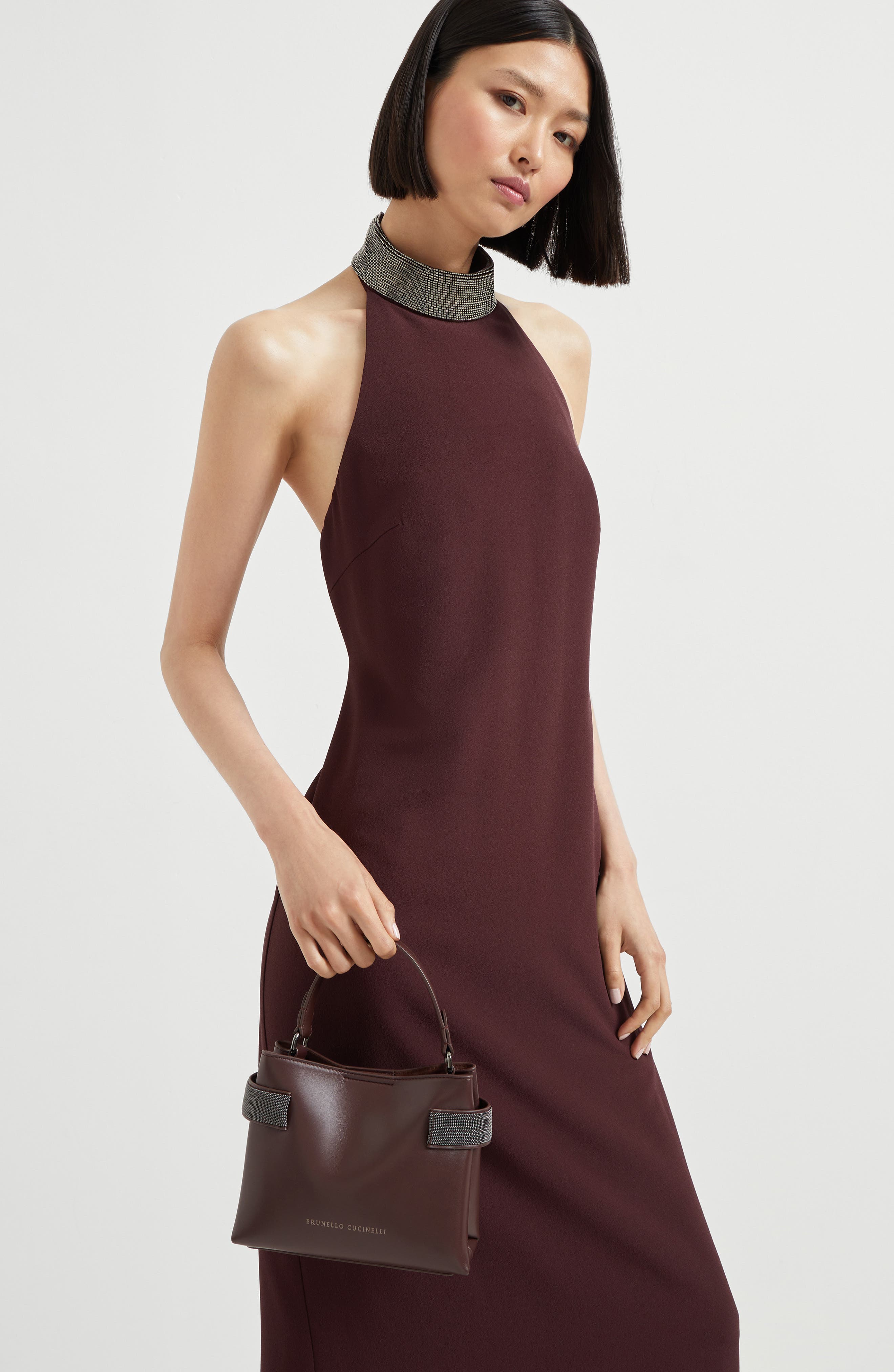 Brunello Cucinelli Small Top-Handle Essence bag, Alternate, color, Burgundy