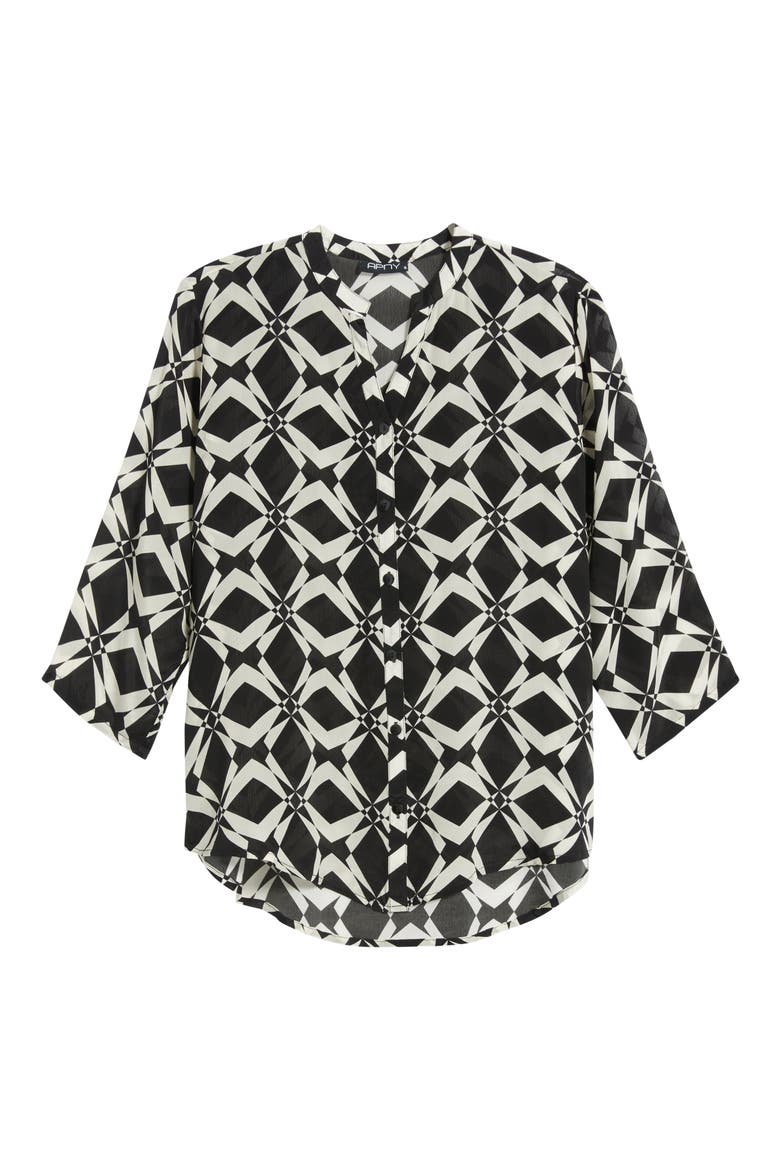 Mandarin Collar Button-Up Shirt, Main, color, MIDNIGHT/IVORY