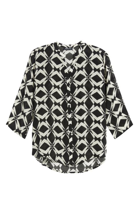 Mandarin Collar Button-Up Shirt
