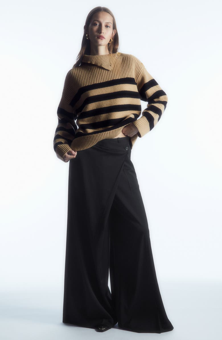COS Stripe Button Shoulder Mock Neck Wool Sweater, Alternate, color,