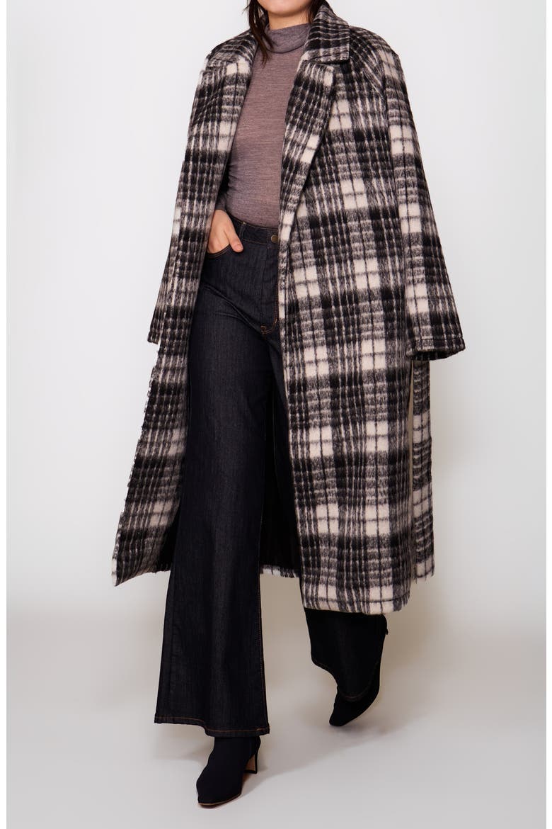 Buffalo Plaid Fuzzy Trench Coat, Alternate, color, BLACK CREAM