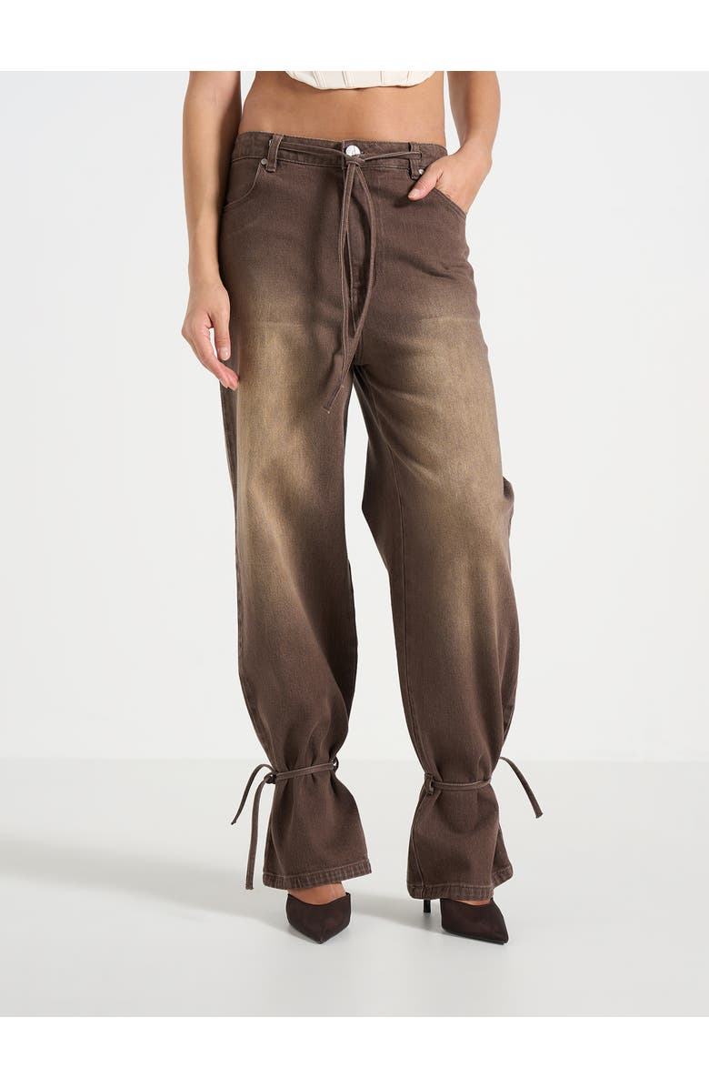 Manière De Voir Faye Relaxed Wide Leg Jeans With Tie Waist, Main, color, Brown