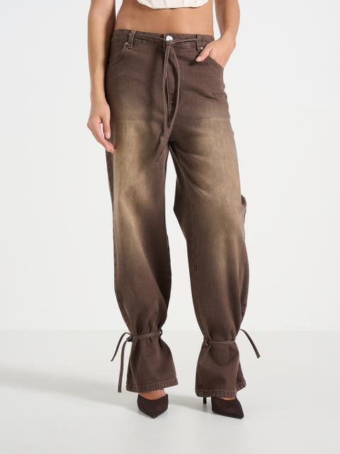 Faye Relaxed Wide Leg Jeans With Tie Waist