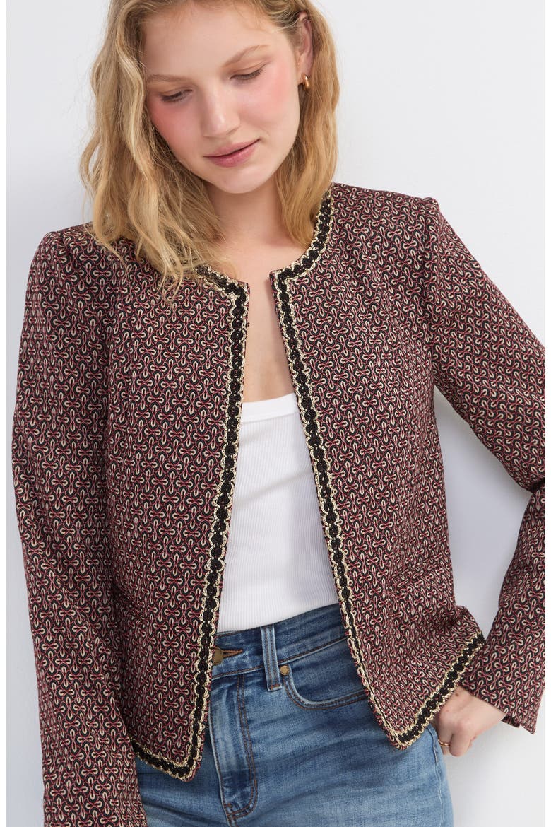 Gold Trim Jacquard Jacket, Alternate, color, DK OXBLD MULTI
