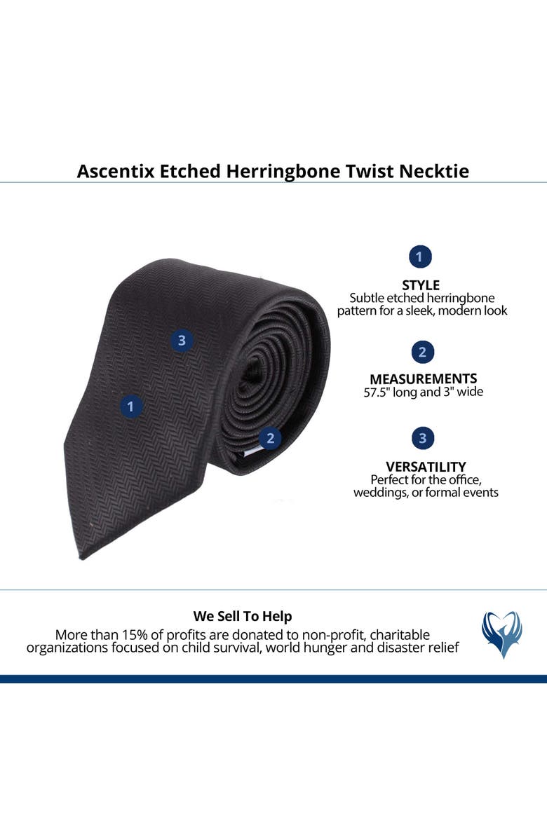 Etched Herringbone Twist Necktie, Alternate, color, Black